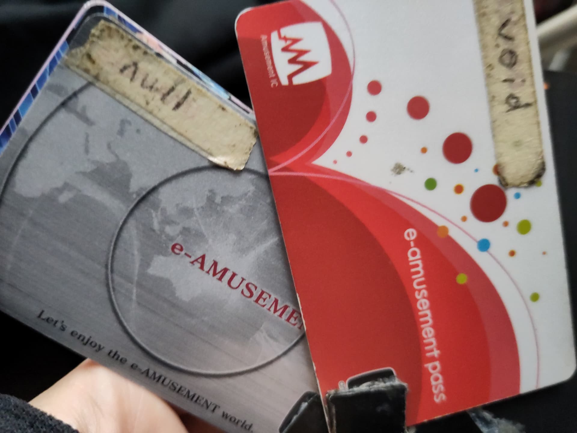 Keyring of arcade cards with 'null' and 'void' taped labels